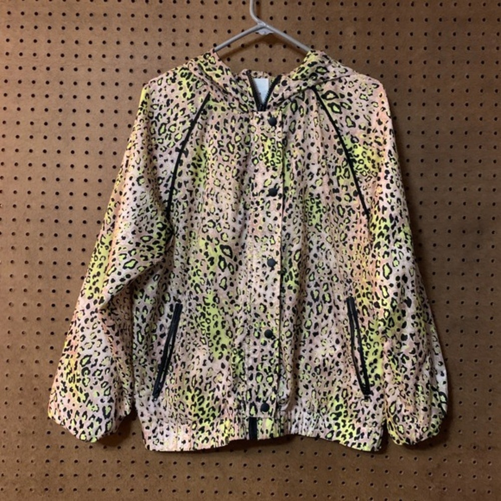 ELODIE Leopard Print Hooded Windbreaker Women's Large Lightweight Rain Jacket